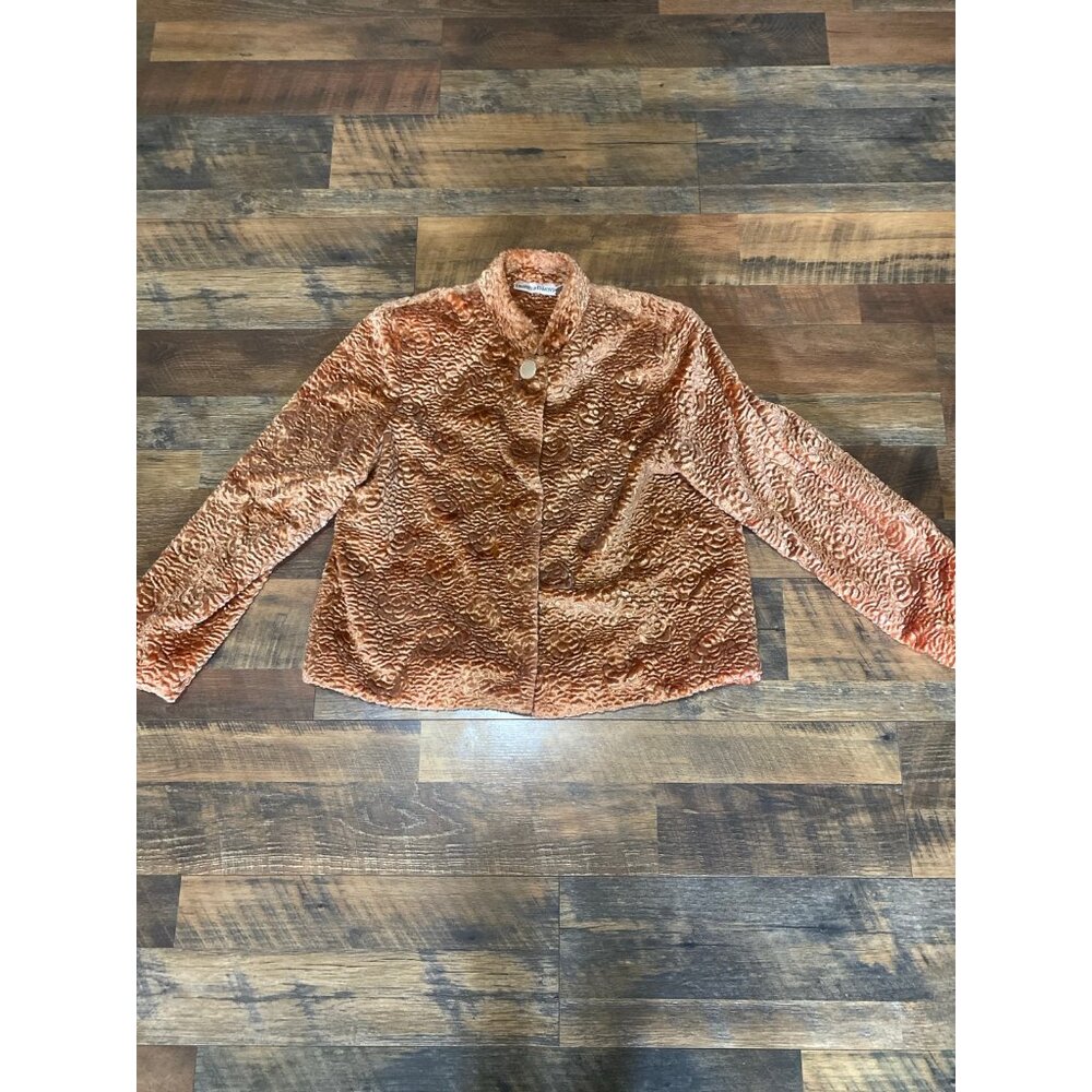 Drapers & Damons Blazer Womens Large Crushed‎ Velvet Orange Rose Printed